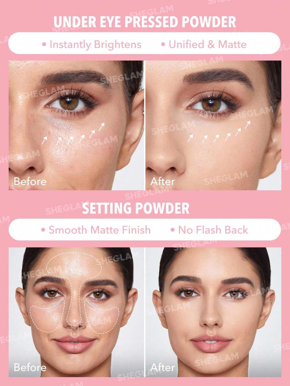 شيجلام دبل بودر بينك باببلجام ( لوس + كومباكت بودر ) Sheglam Insta Ready Face & Under Eye Setting Powder Duo Bubblegum