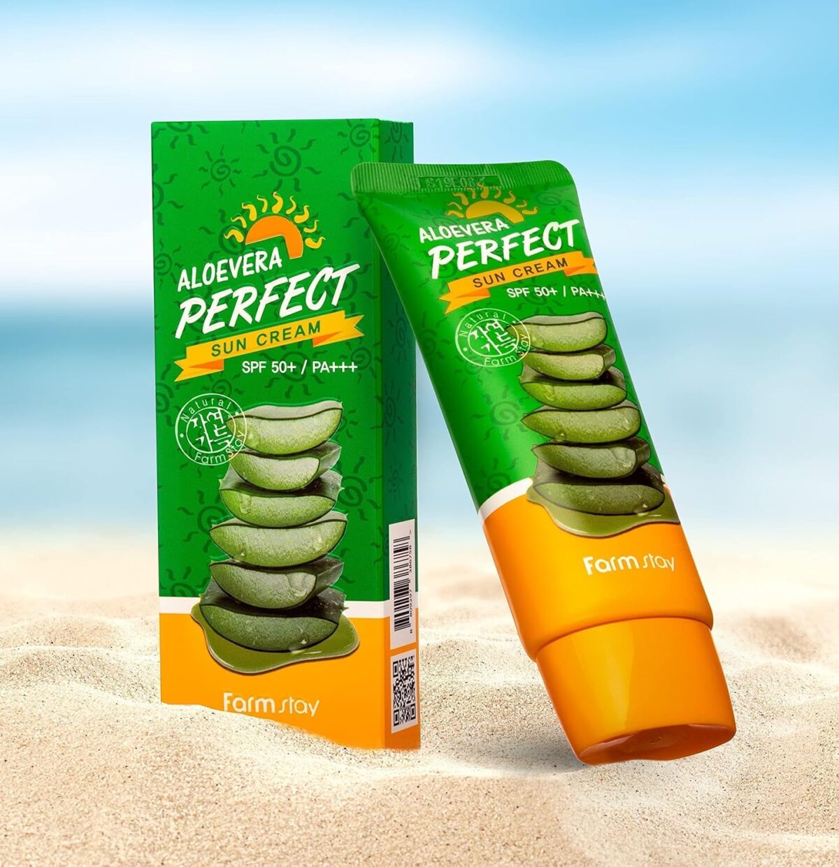 واقي شمسي الوفيرا بيرفكت من فارم ستاي بعامل وقاية من الشمس 50 - 70 جم farm stay aloevera perfect sun cream spf50+ 70g